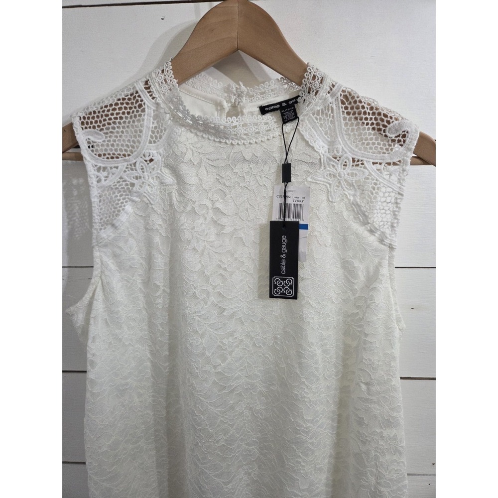 Cable & Gauge White Lace Sleeveless Crew Neck Floral Blouse Size XL NWT